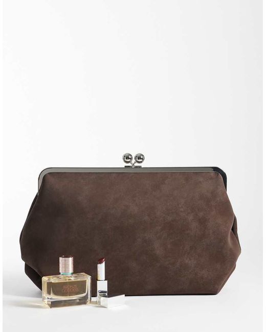 ASOS Brown Velvet Touch Oversized Frame Clutch Bag