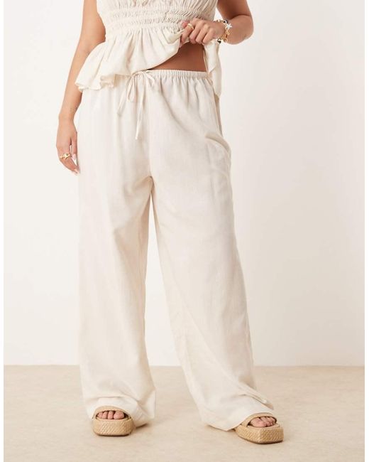 ASOS Natural Asos Design Curve Belle Beach Wide Leg Pants With Linen