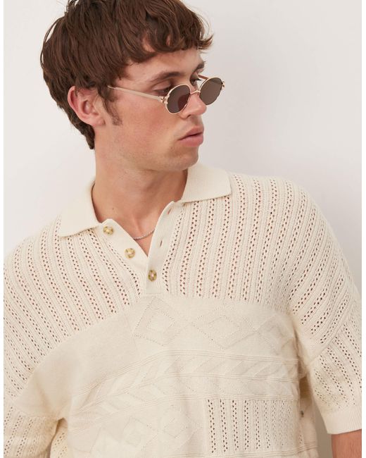 Polo décontracté en maille à motif aztèque texturé - écru ASOS pour homme en coloris Natural