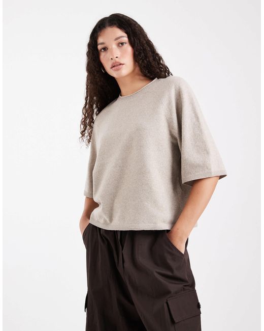 Top coupe carrée en maille à manches courtes - beige ONLY en coloris Natural