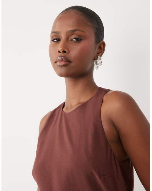 ASOS Brown Sleeveless Racer Hanky Hem Maxi Dress