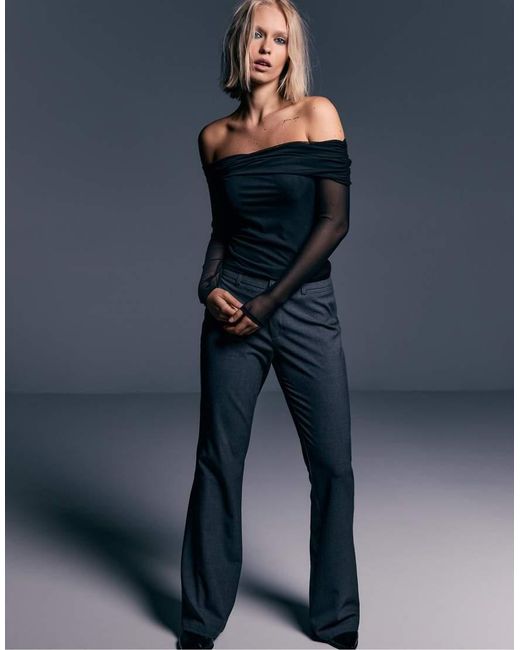 Stradivarius Blue Asymmetric Tulle Top