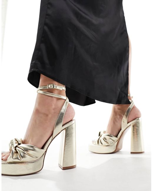 Asos Design Wide Fit White Nikita Knotted Platform Heeled Sandals