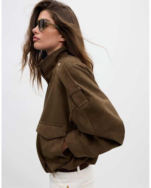Stradivarius Brown Oversize Faux Suede Jacket