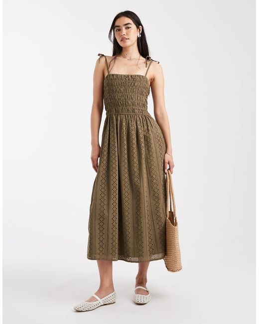 Miss Selfridge Natural Strappy Broderie Maxi Dress