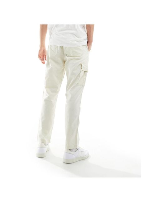 New Look White Linen Blend Cargo Pants for men