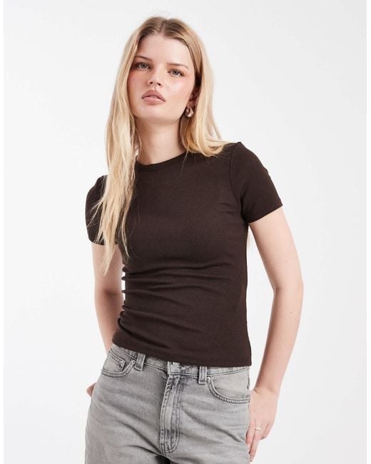 ONLY Brown Fitted Rib Knit Top
