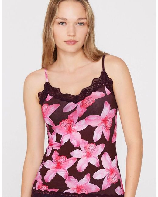 Tezenis Pink V-Neck Camisole With Lace Insert
