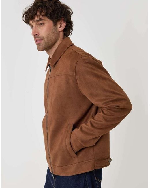 Threadbare Brown Faux Suede Collared Jacket for men