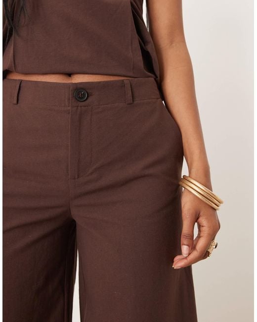 ASOS Brown Linen Blend Barrel Leg Trouser