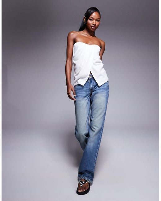 ASOS Blue Drape Detail Split Front Bandeau Top