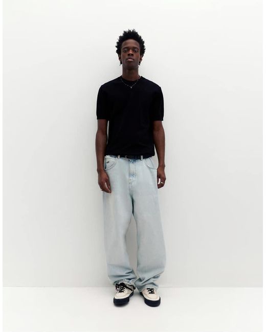 Pull&Bear Black Short Sleeve Jumper for men
