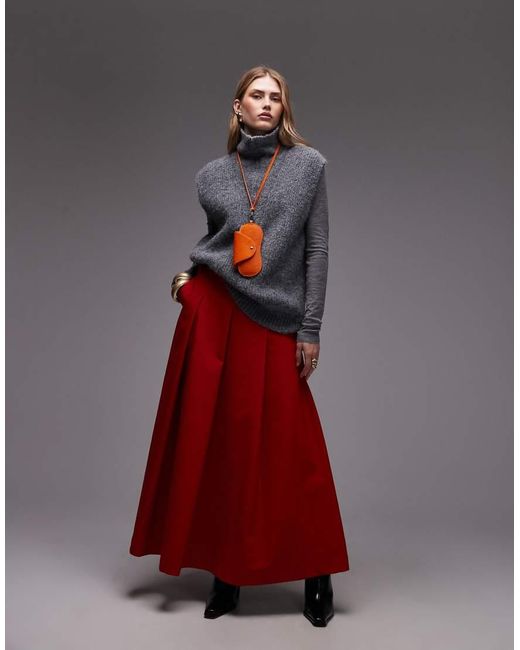 ASOS Red Pleated Circle Skirt