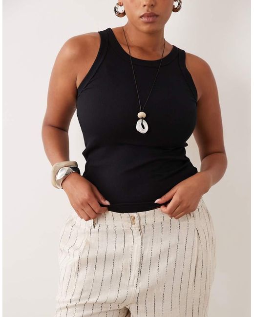 ASOS Natural Asos Design Curve Wide Leg Trousers With Pleat Detail
