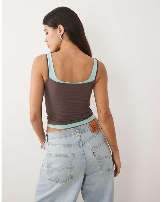 Motel Brown Oslyn Double Layer Square Neck Top