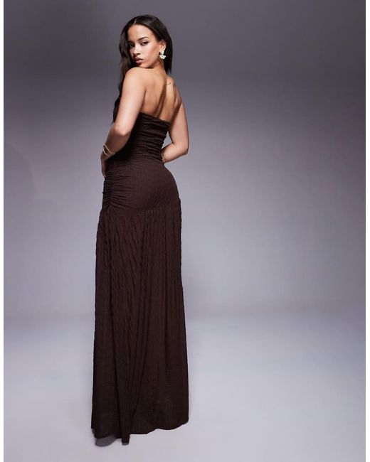 ASOS Getextureerde Bandeau Maxi Jurk Met Verlaagde Taille, Gebogen Zoom En Veters in het Purple