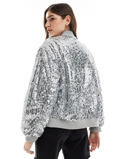 Giacca bomber oversize con paillettes di ASOS in Gray