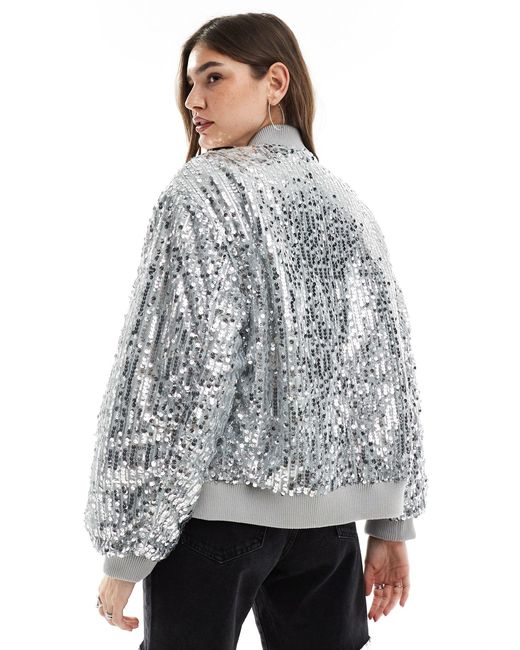 Bomber oversize à sequins ASOS en coloris Gray