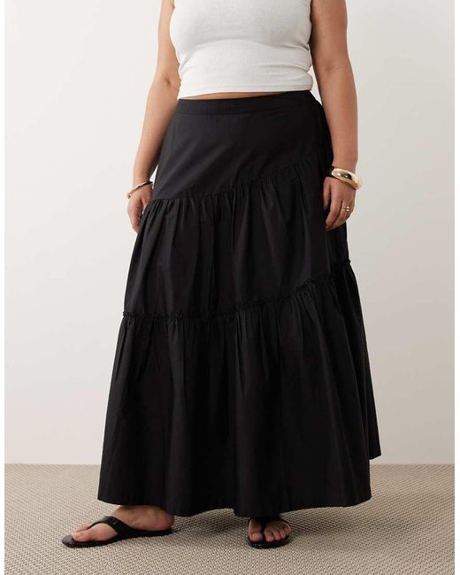 ASOS Black Asos Design Curve Asymmetric Tiered Boho Maxi Skirt