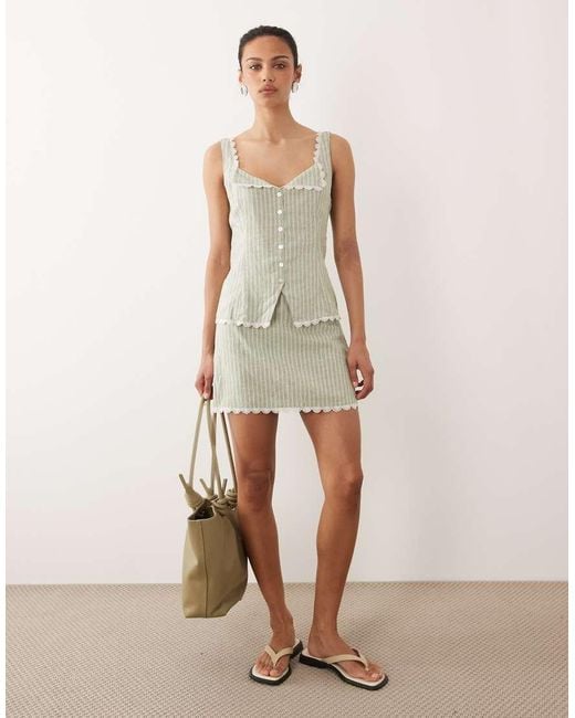Abercrombie & Fitch Green Linen Blend Cami Top With Scallop Edge