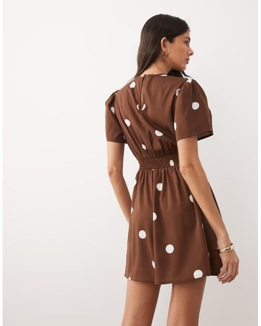 Wednesday's Girl Short Sleeve Brown Polka Dot Mini Dress