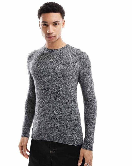 Superdry Gray Essential Slim Fit Crew Jumper for men