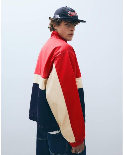 Bershka Red Zip-Up Windbreaker for men