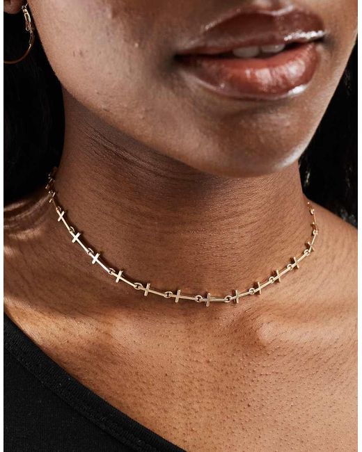 AllSaints Brown Cross Choker Necklace