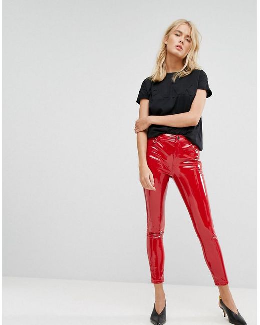 Mango Synthetic Red Vinyl Trouser | Lyst Canada