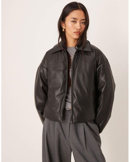 JJXX Faux Leather Zip Jacket in Black | Lyst