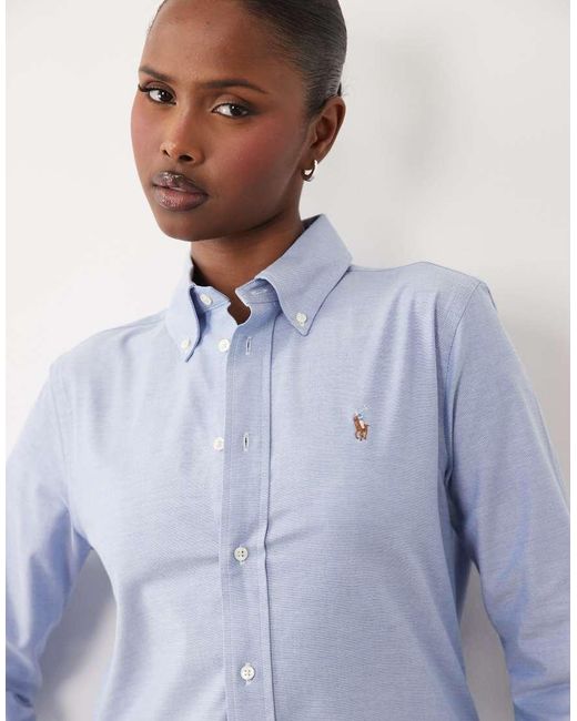 Polo Ralph Lauren Blue Stretch Slim Fit Striped Oxford Shirt