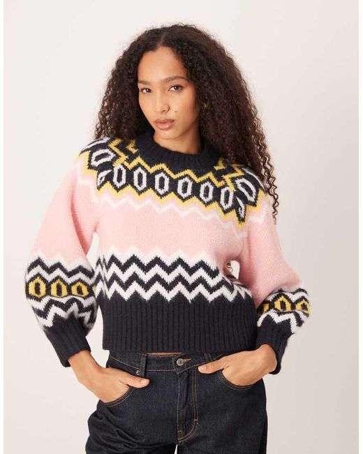 Maglione Girocollo Strutturato Con Motivo Fair Isle di ASOS in Black