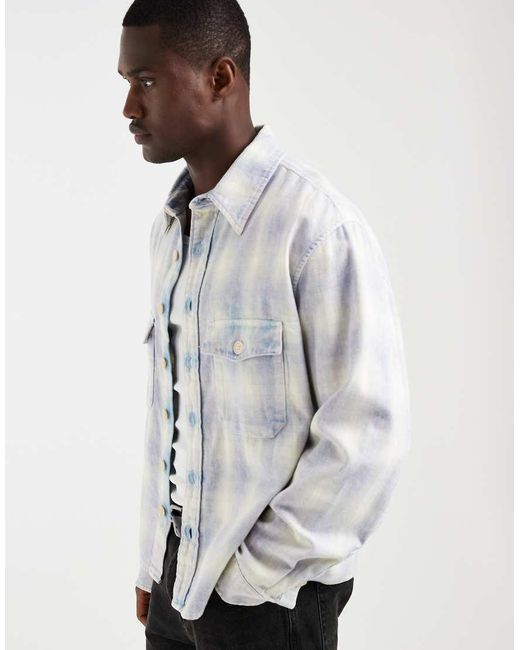 AllSaints White Santos Long Sleeve Check Shirt With Back Embroidery for men
