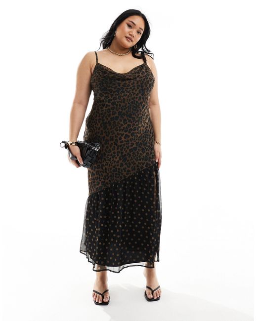 Asos design curve - robe mi-longue à imprimé animal et bretelles torsadées ASOS en coloris Black