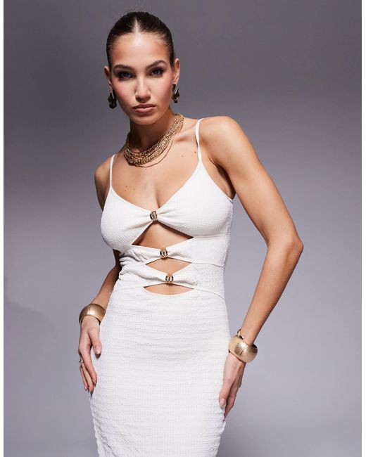 South Beach Gray Gold Hardware Cut Out Maxi Textured Beach Dress