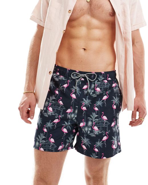 Jack & Jones Blue Swim Shorts With Flamingo Print for men