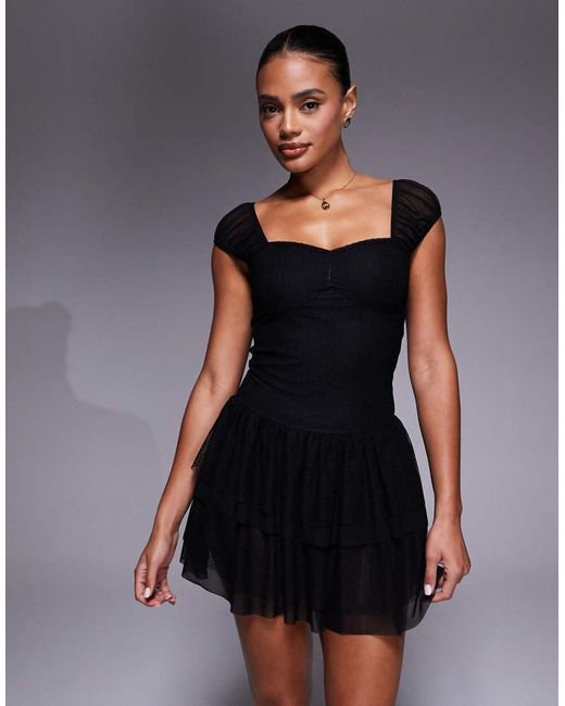 ASOS Mini Jurk Van Kant En Dobby Mesh in het Black
