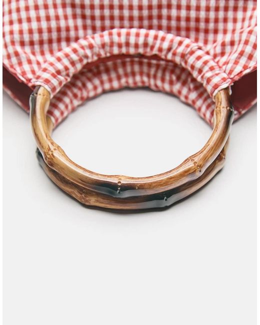 Pull&Bear Pink Gingham Print Handbag