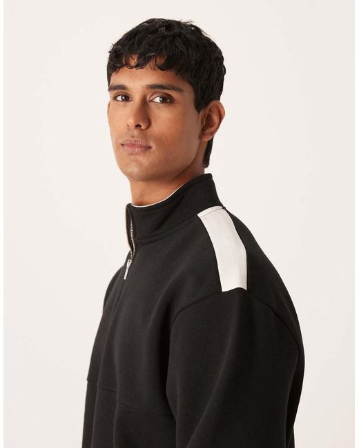 ASOS Black Co-ord Relaxed Quarter Zip Funnel Neck Sweatshirt With Cut And Sew Panel for men