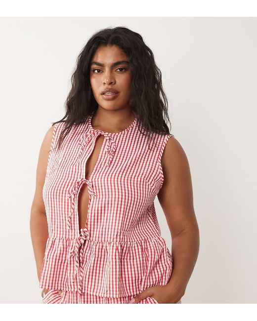 Vila Curve Pink Tie Front Peplum Hem Top Co-ord