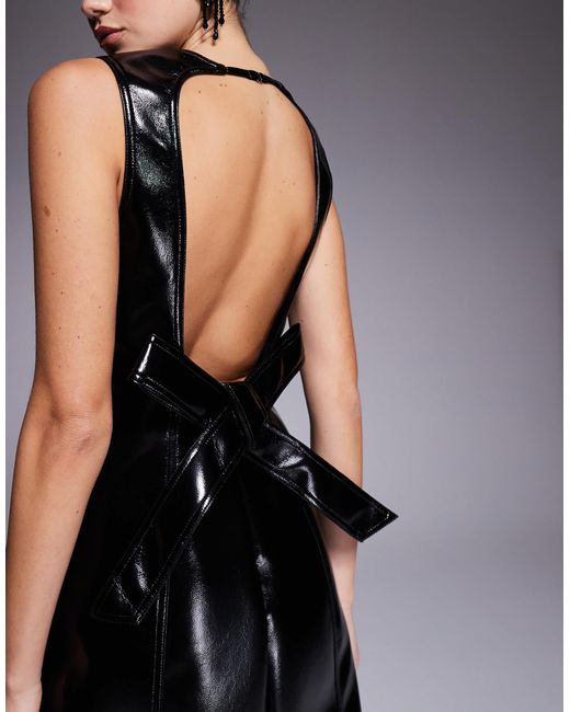 River Island Black Bow Back Detail Faux Leather Mini Dress