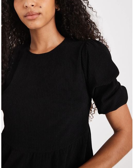 Threadbare Black Cord Short Sleeve Mini Dress