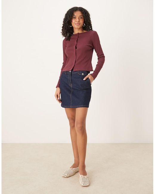 ASOS Purple Wide Neck Button Through Rib Long Sleeve Top
