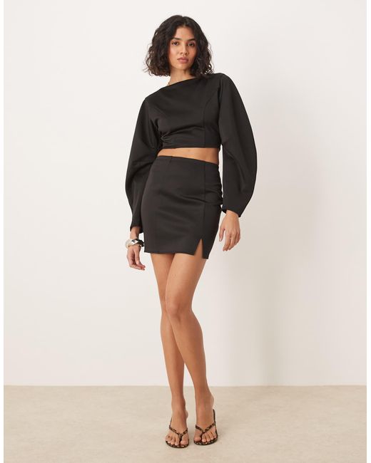 ASOS Black Co-ord Scuba Open Back Crop Top With Volume Sleeves