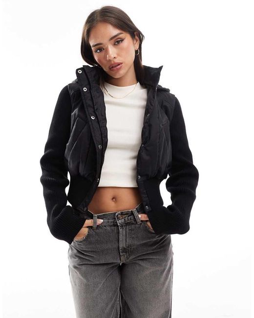 ASOS Black Hybrid Knit And Nylon Bomber
