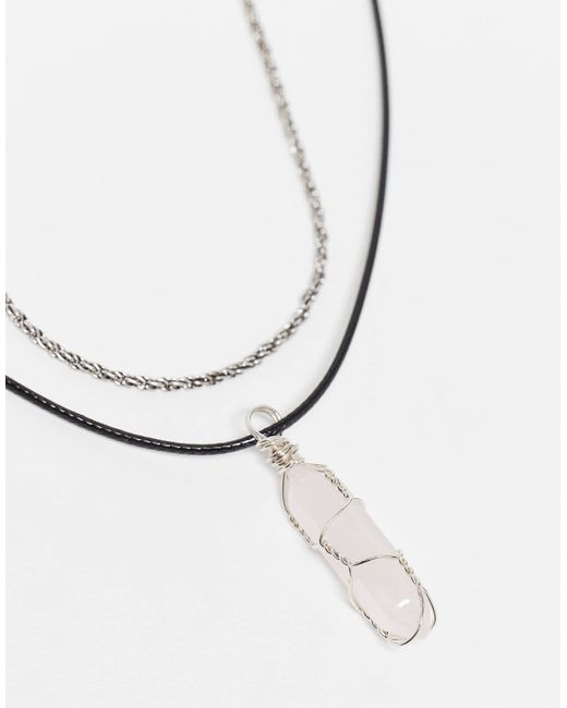 Collier unisexe à 2 rangs avec cordon pierre fantaisie - rose Reclaimed (vintage) en coloris Metallic