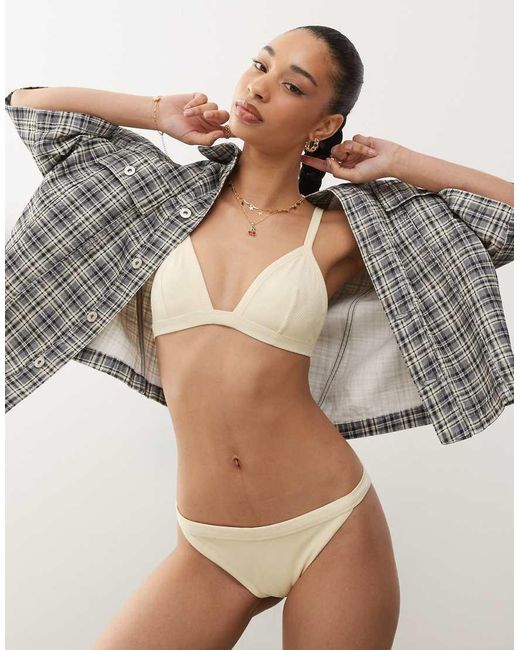 Weekday Natural Ribbed Triangle Bikini Top