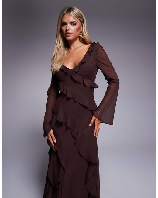 Vestito A Maniche Lunghe Cioccolato Con Gonna Al Polpaccio di Forever New in Purple
