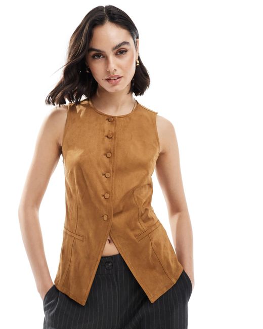 Stradivarius Natural – weste aus wildleder