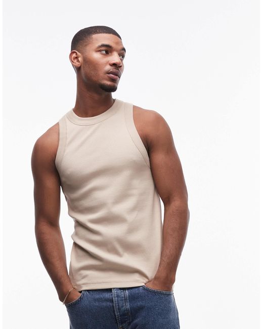 Débardeur côtelé ajusté à col montant - taupe Topman pour homme en coloris Brown